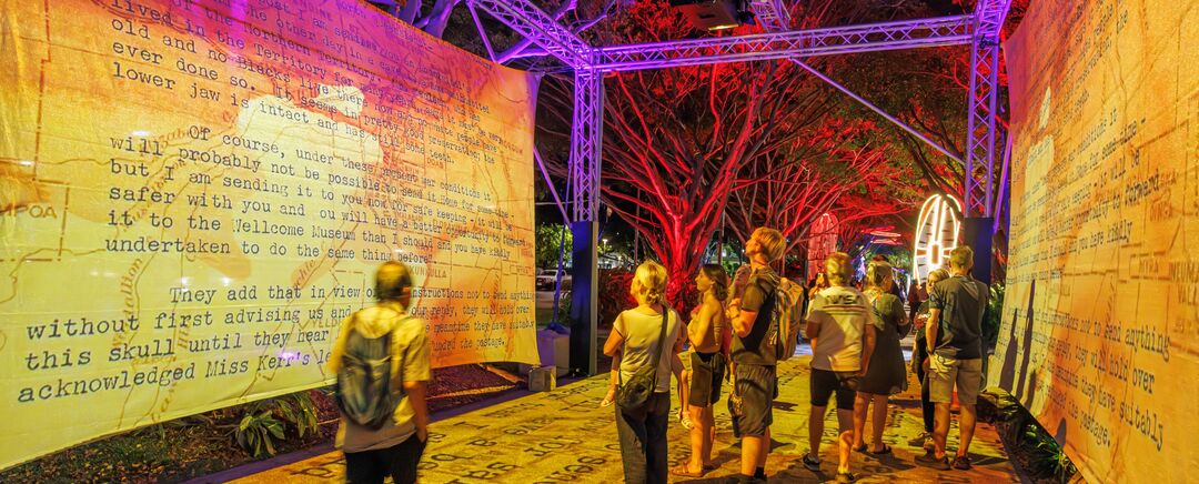 Judy Watson A Preponderance Presented as part of Art Story Light Walk Cairns Gimuy 2025 Recipient of a 2025 Regional Arts Fund Project Grant Photo by Colyn Huber